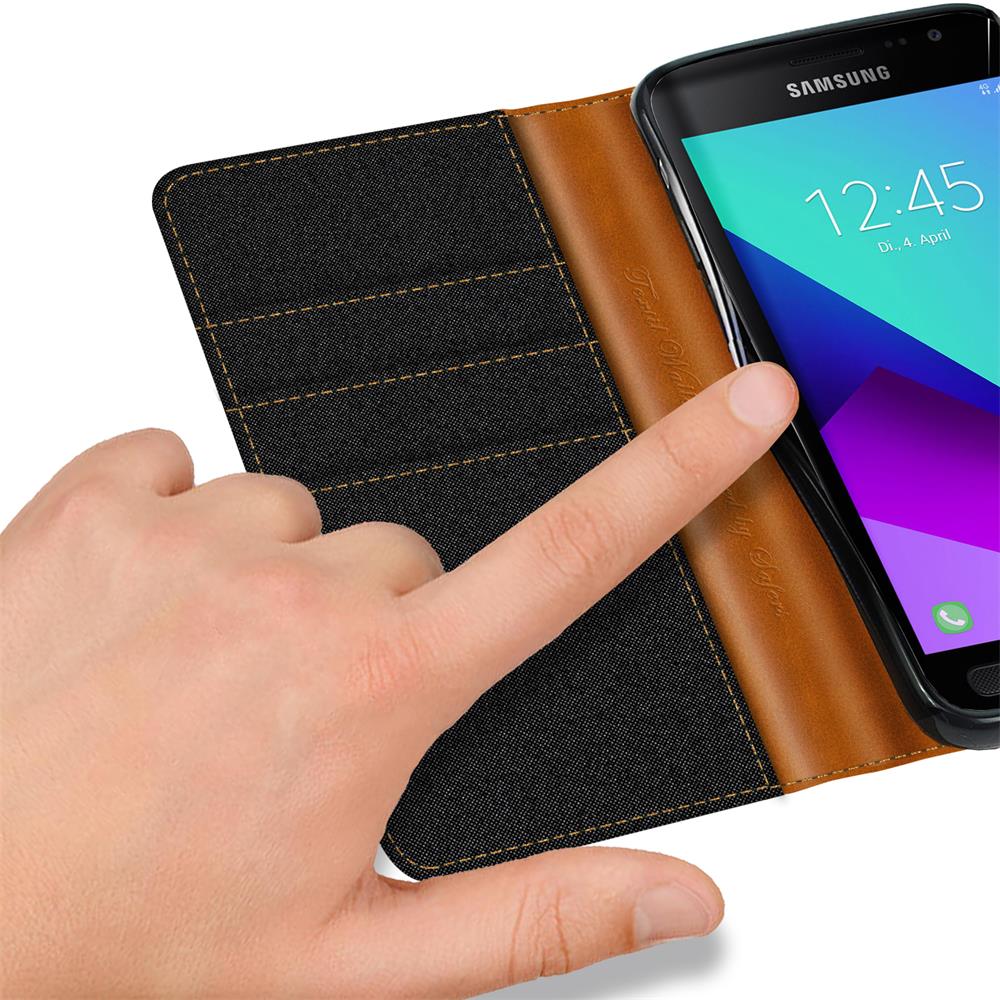 Textil Wallet für Samsung Galaxy XCover 4 in Schwarz