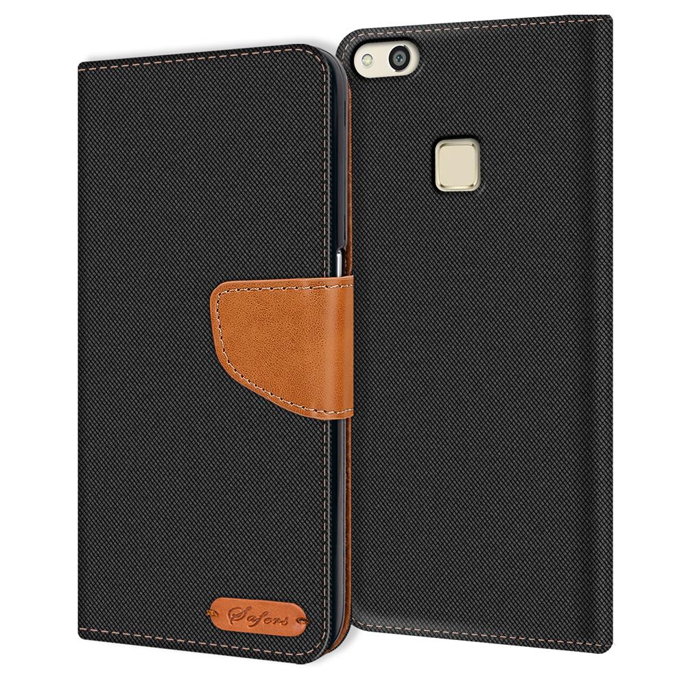 Textil Wallet für Huawei P10 Lite in Schwarz