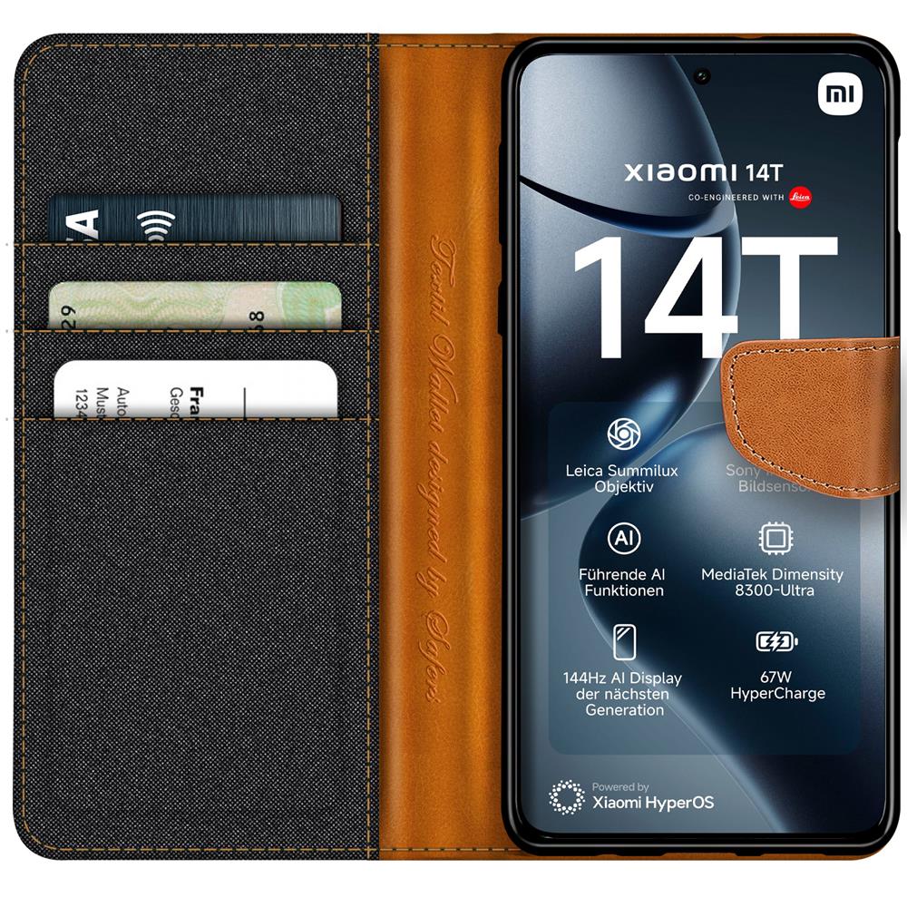 Textil Wallet für Xiaomi 14T in Schwarz