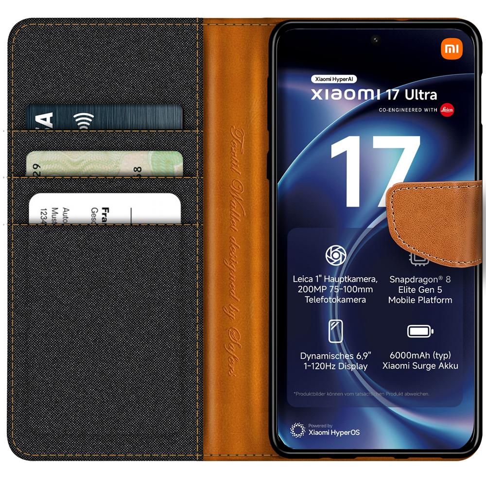 Textil Wallet für Xiaomi 17 Ultra in Schwarz