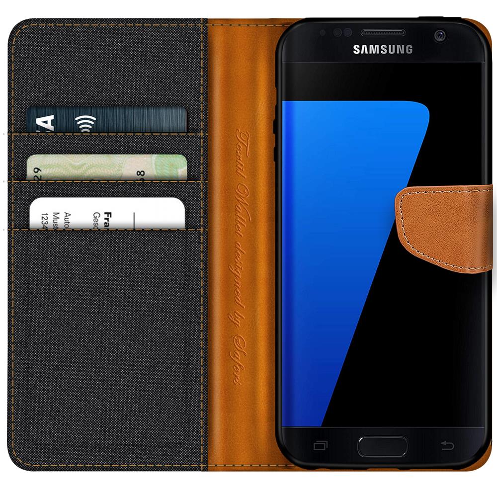 Textil Wallet für Samsung Galaxy S7 in Schwarz