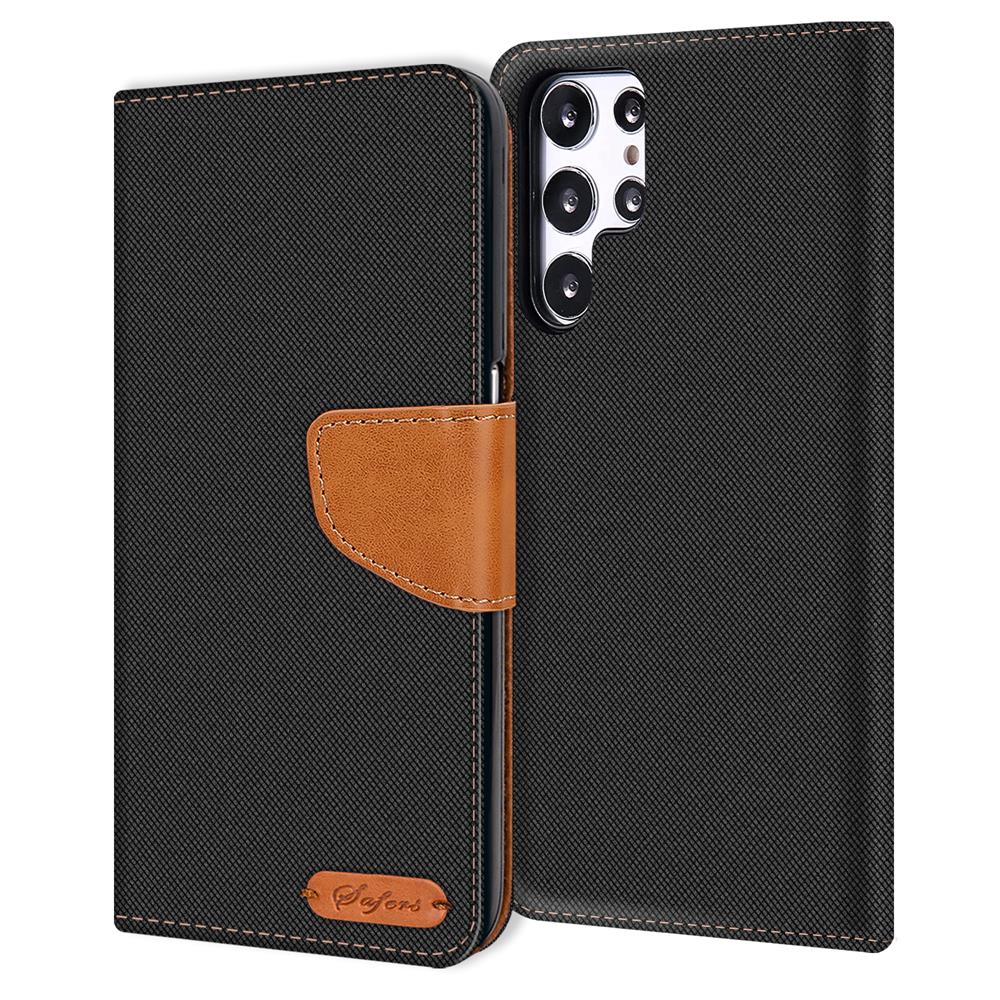Textil Wallet für Samsung Galaxy S23 Ultra in Schwarz