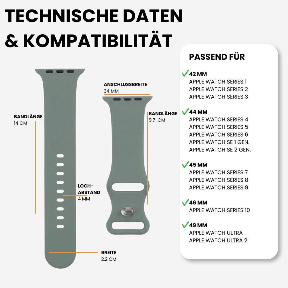 Silikonarmband Butterfly Apple Watch 1-11/SE1-3/Ultra1-3 - 42/44/45/49mm in Olivgrün - Größe L