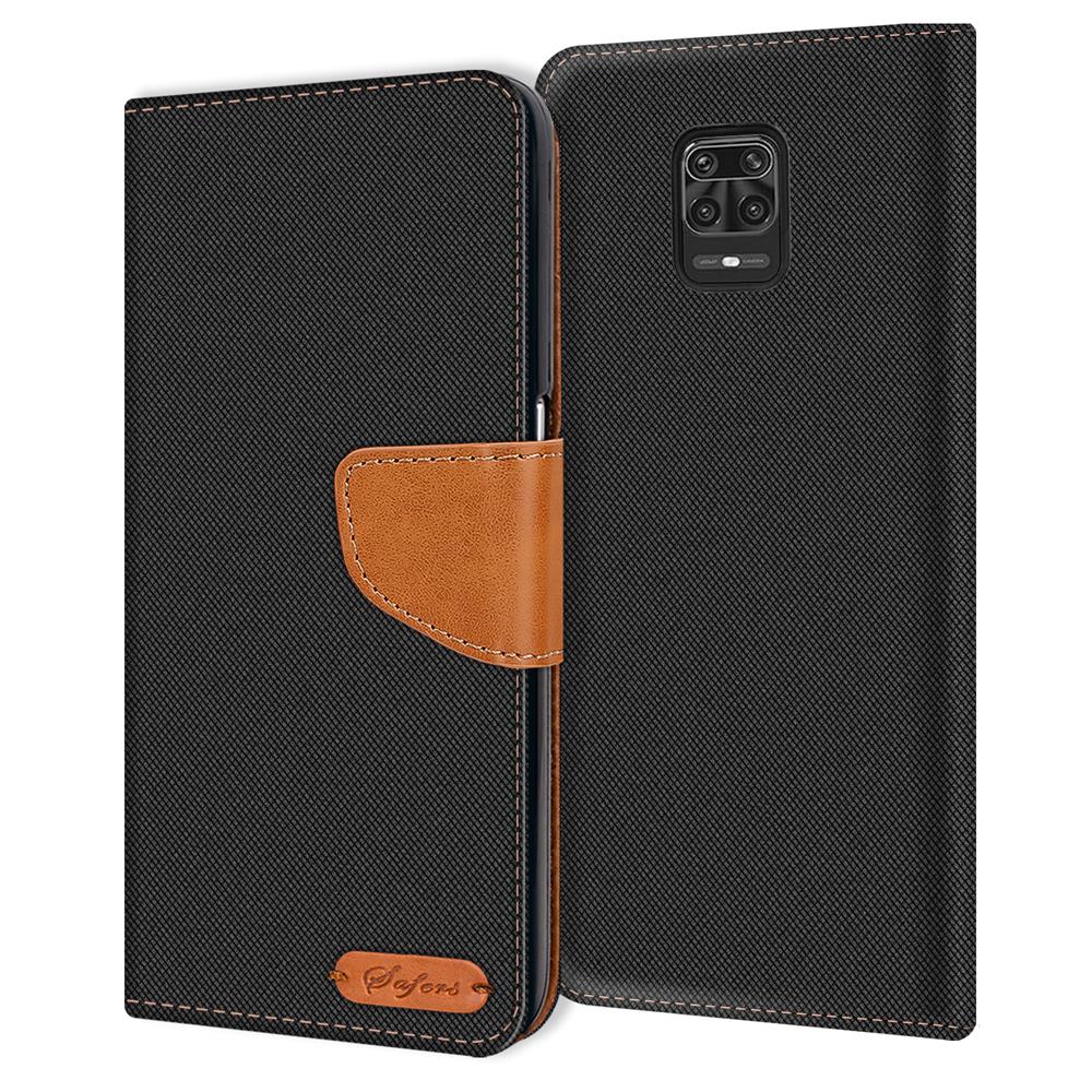 Textil Wallet für Xiaomi Redmi Note 9 Pro / 9S in Schwarz