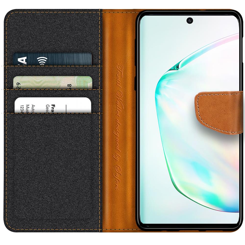 Textil Wallet für Samsung Galaxy Note 10 Plus in Schwarz