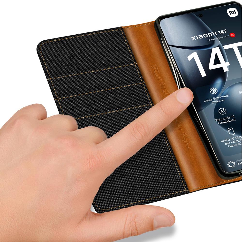 Textil Wallet für Xiaomi 14T Pro in Schwarz