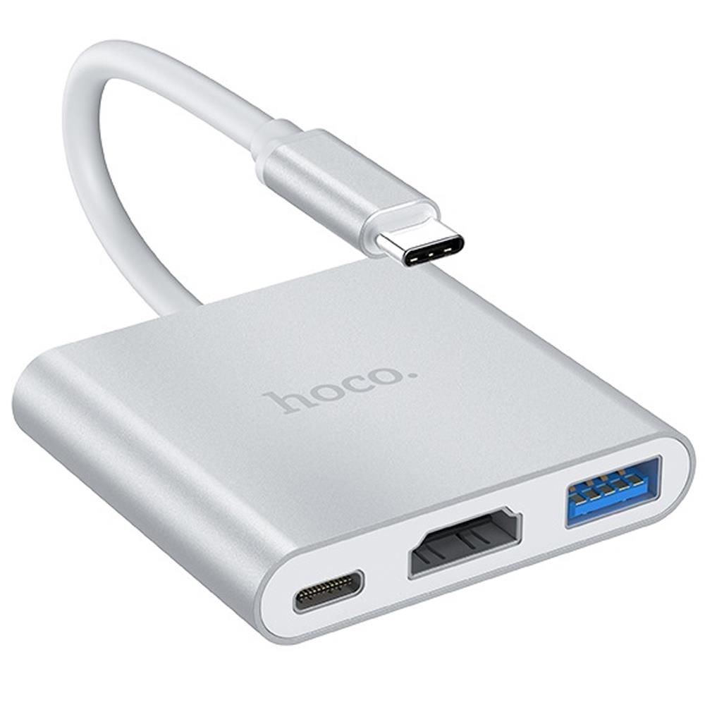 Hoco HB14 Hub Typ C USB 3.0 HDMI in Silber