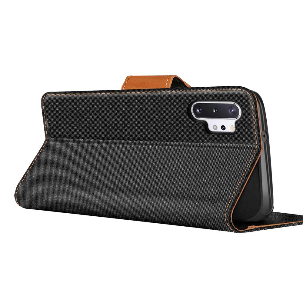 Textil Wallet für Samsung Galaxy Note 10 Plus in Schwarz