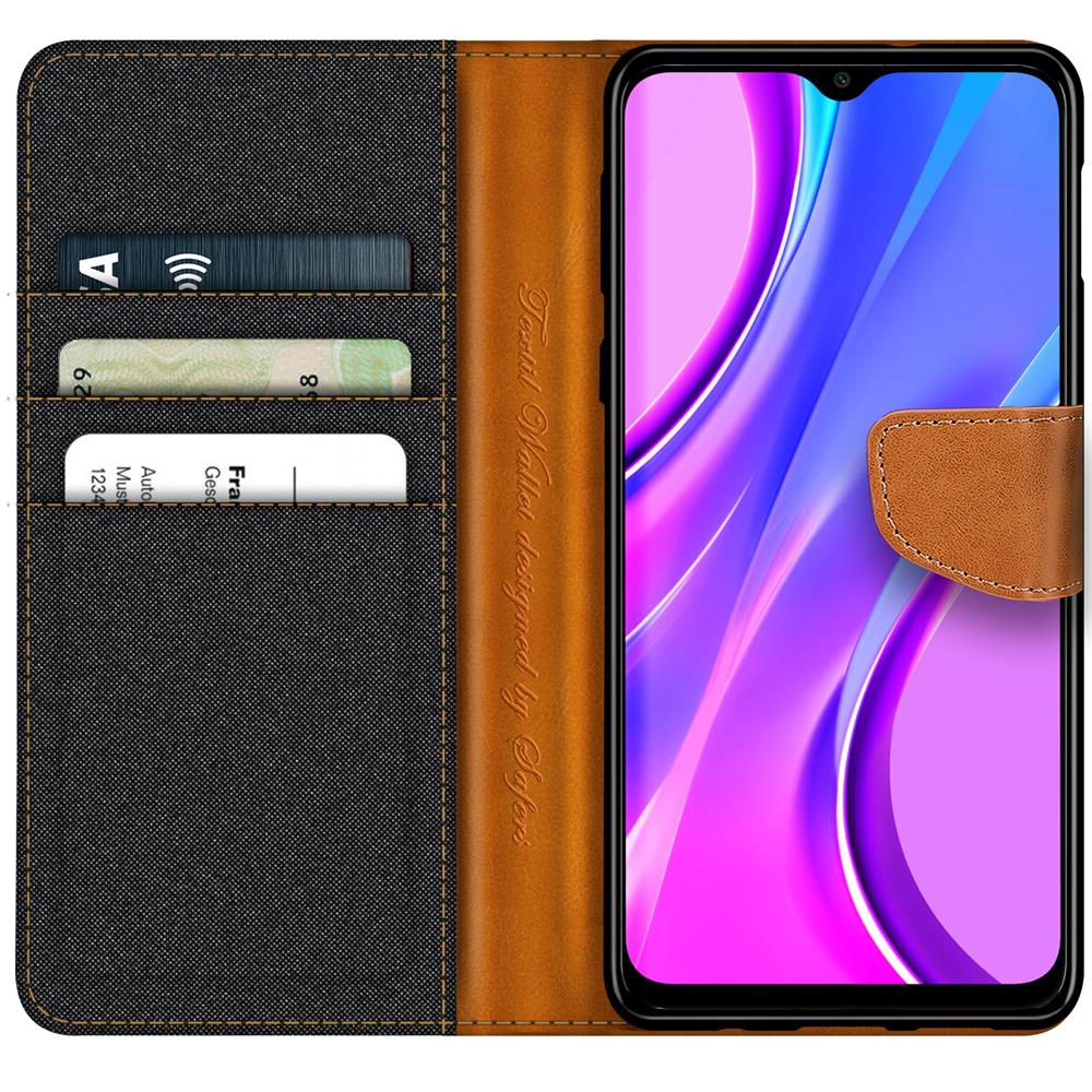 Textil Wallet für Xiaomi Redmi 9T in Schwarz
