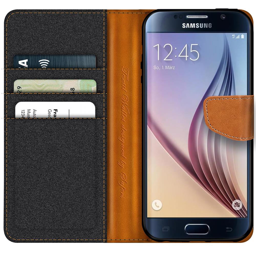 Textil Wallet für Samsung Galaxy S6 Edge Plus in Schwarz