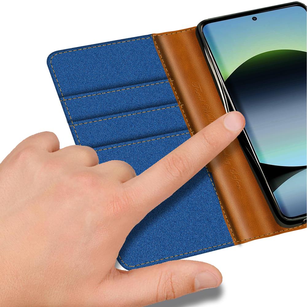Textil Wallet für Xiaomi Redmi Note 14 5G in Blau