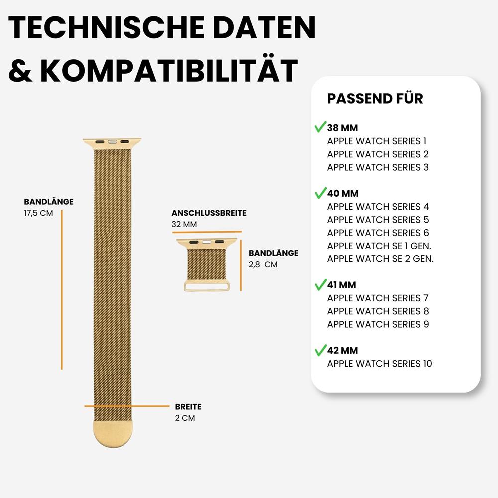 Milanese Edelstahlarmband Apple Watch 1-11/SE1-3 - 38/40/41/42mm in Gold - Universal