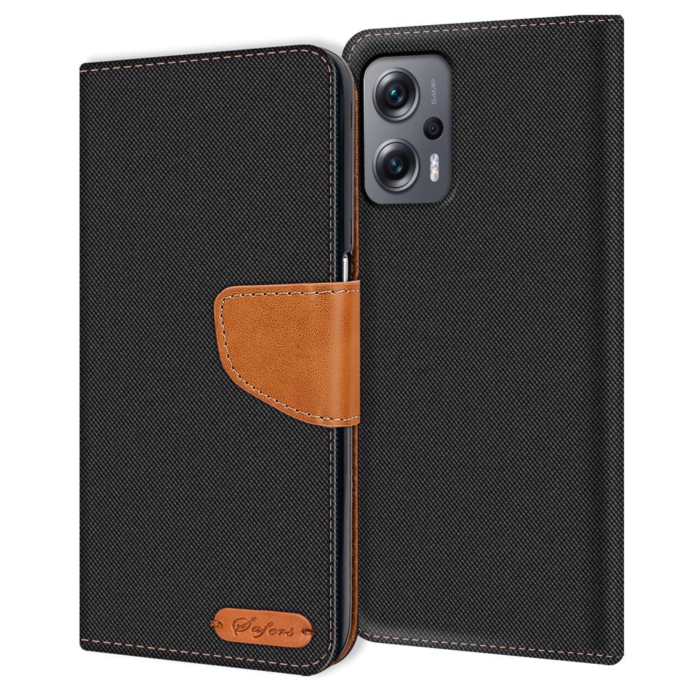 Textil Wallet für Xiaomi Poco X4 GT in Schwarz