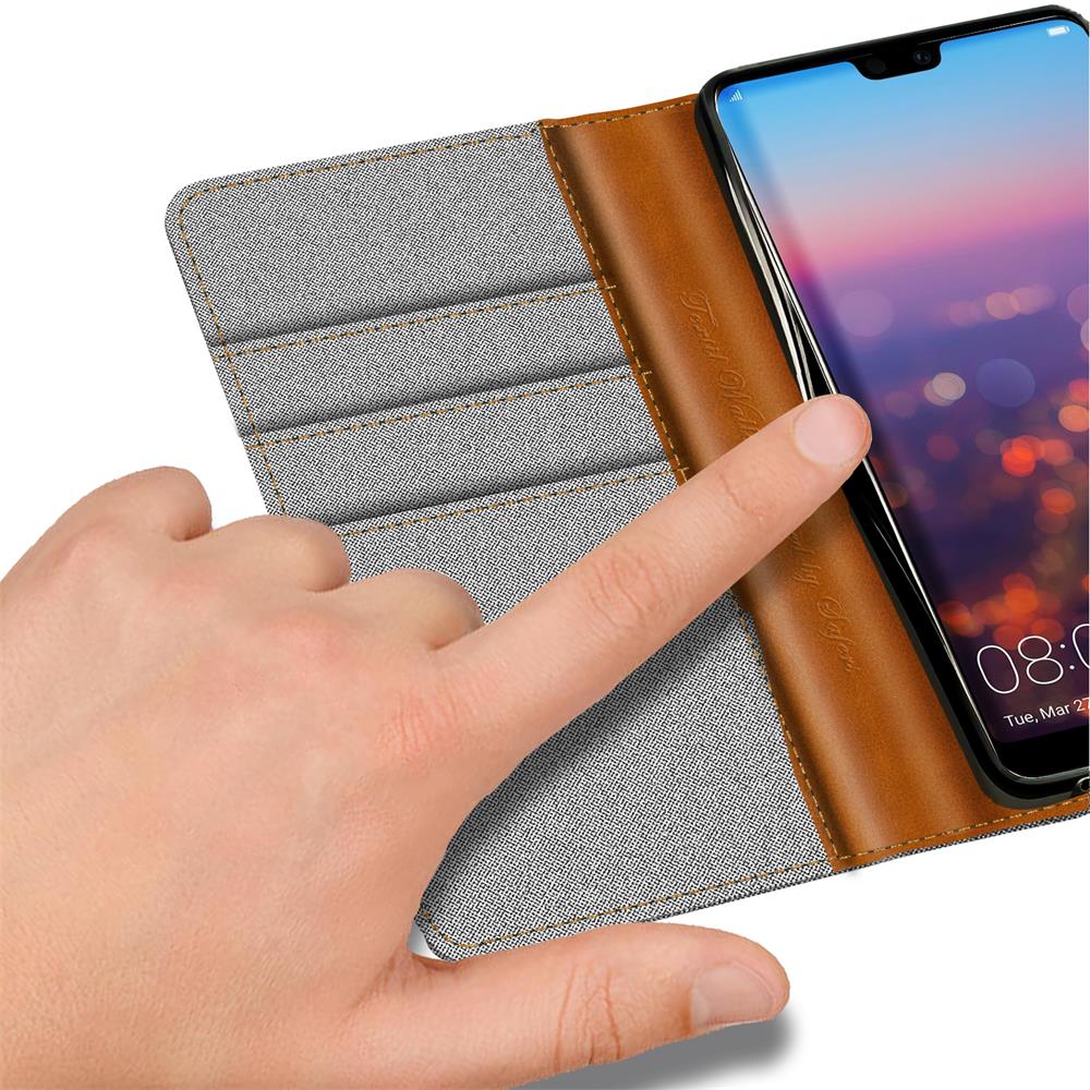 Textil Wallet für Huawei P20 in Grau