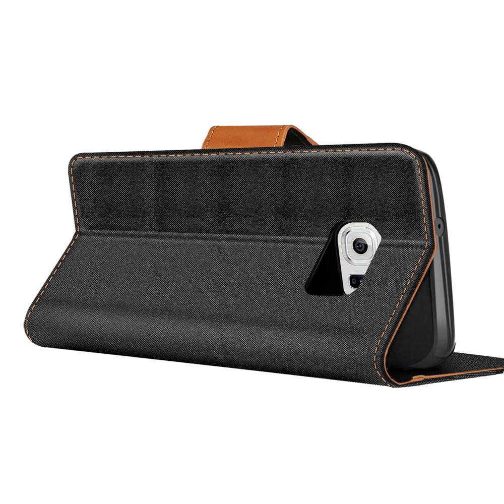 Textil Wallet für Samsung Galaxy S6 Edge Plus in Schwarz
