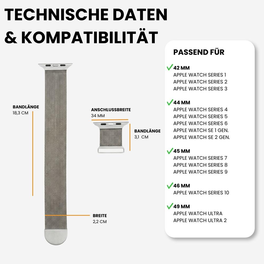 Milanese Edelstahlarmband Apple Watch 1-11/SE1-3/Ultra1-3 - 42/44/45/49mm in Champagner - Universal