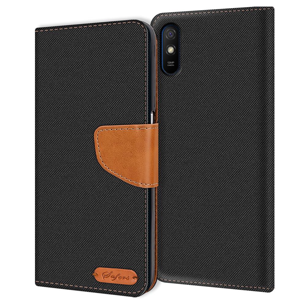 Textil Wallet für Xiaomi Redmi 9A in Schwarz