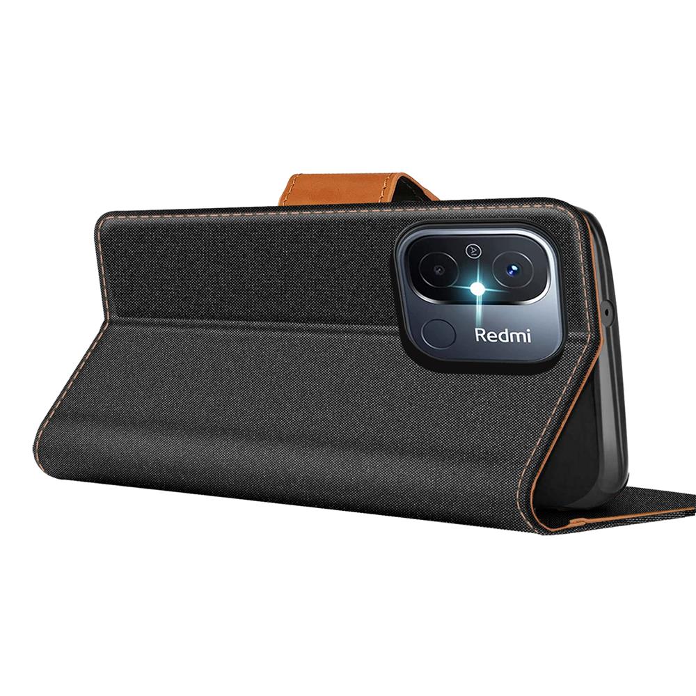Textil Wallet für Xiaomi Redmi 12C in Schwarz