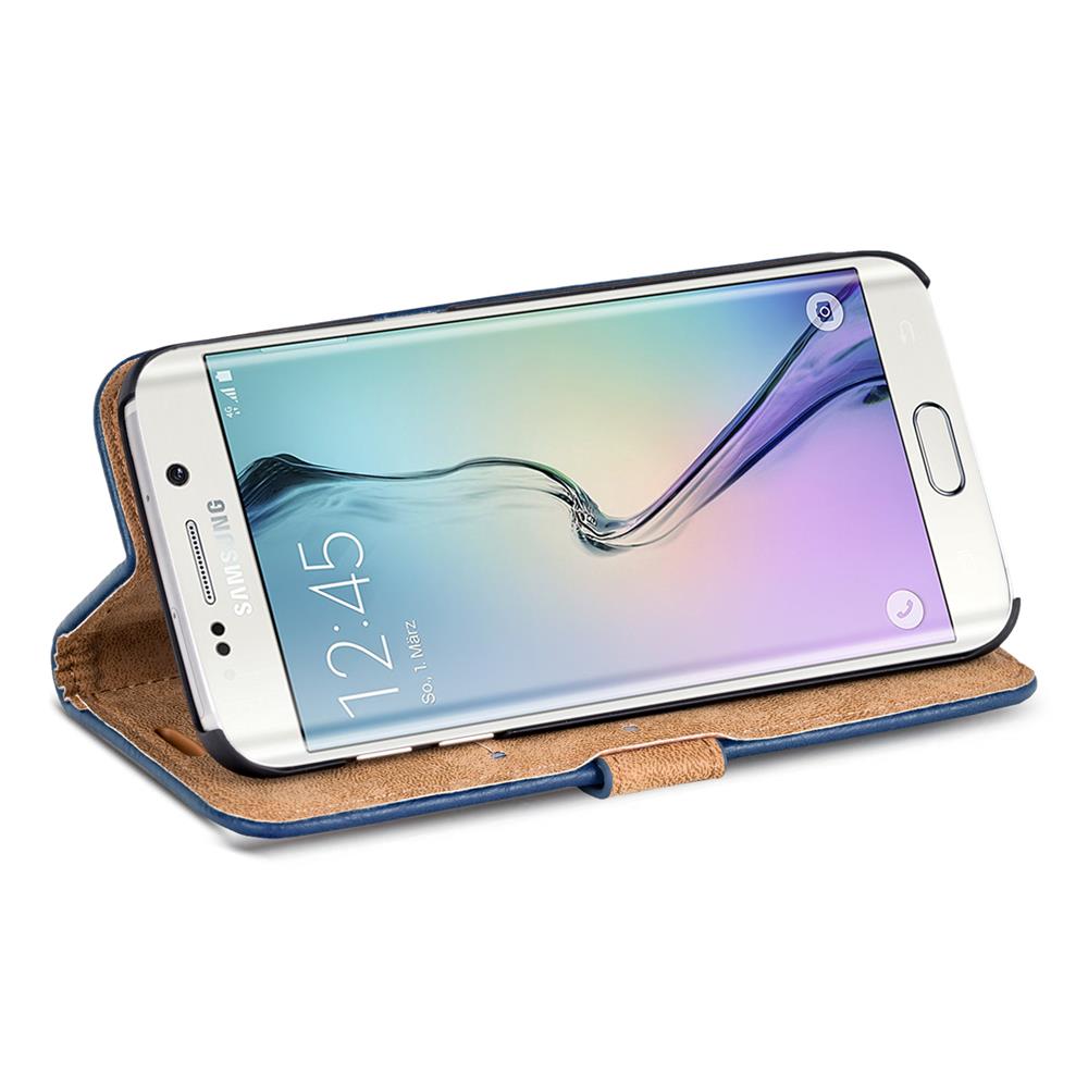 Retro Wallet für Samsung Galaxy S6 Edge in Blau