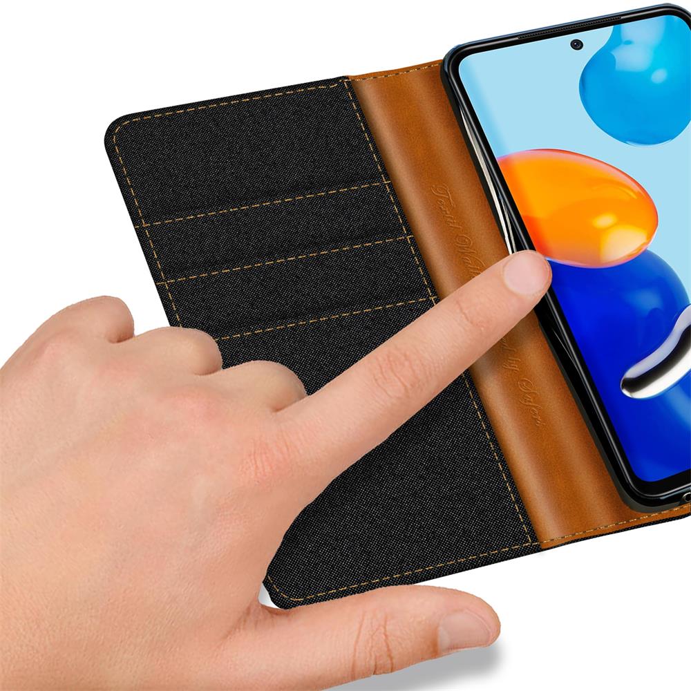 Textil Wallet für Xiaomi Redmi Note 11 Pro Plus 5G in Schwarz