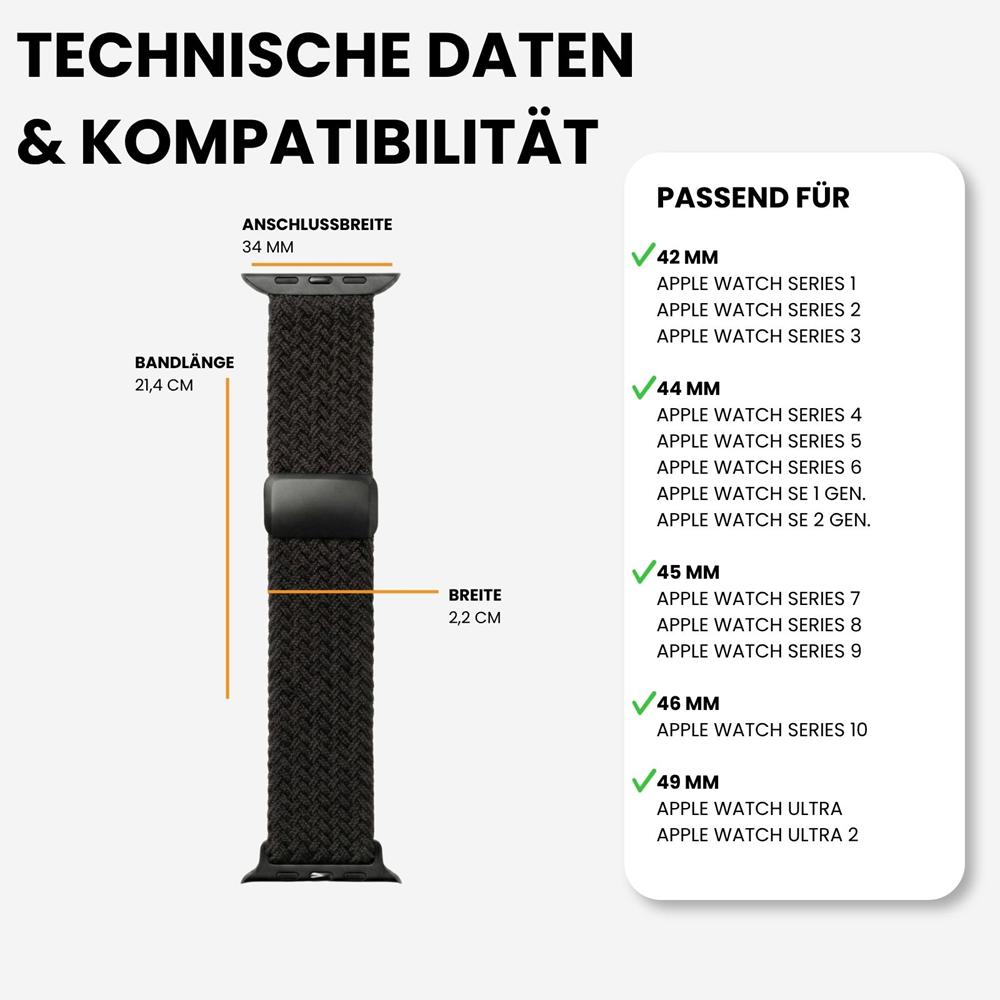 Loop Nylonarmband für Apple Watch 1-11/SE1-3/Ultra1-3 - 42/44/45/49mm in Anthrazitgrau - Universal
