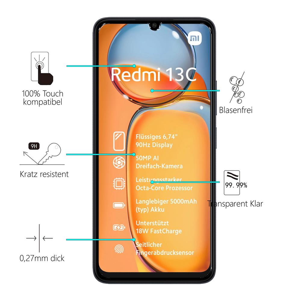 Glas 2in1 für Xiaomi Redmi 13C