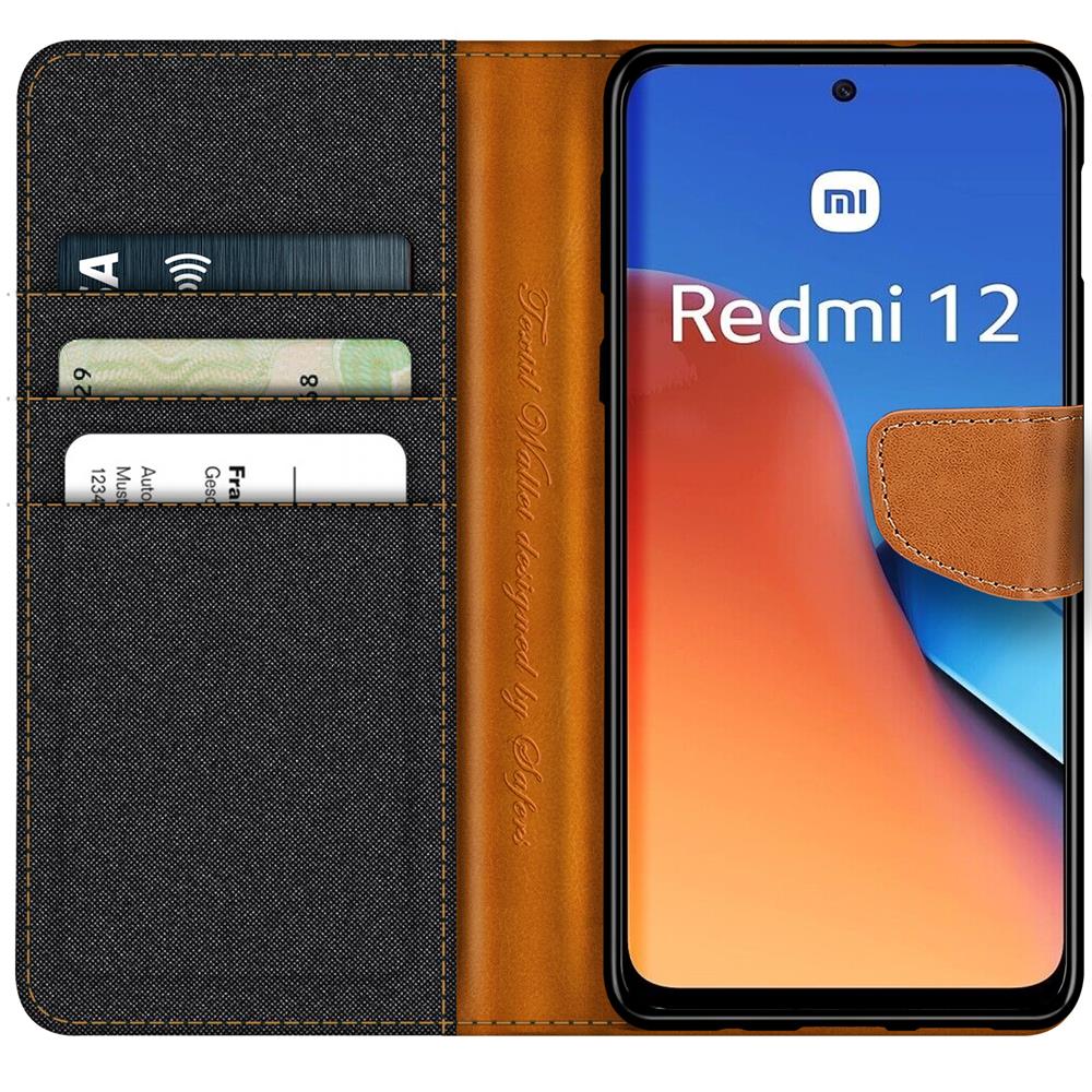 Textil Wallet für Xiaomi Redmi 12 in Schwarz