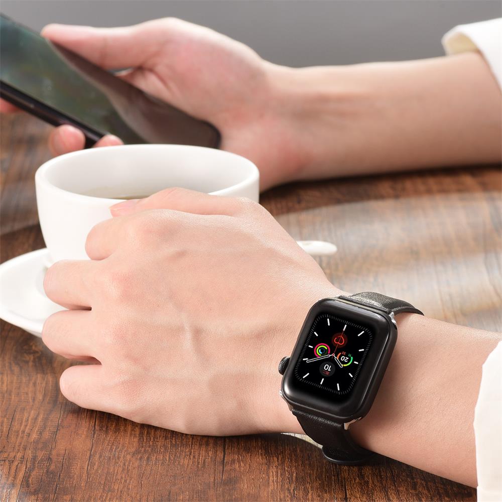 Fitnessarmband LEDER für Apple Watch 1-9 - 42/44/45 Gr. L in Schwarz