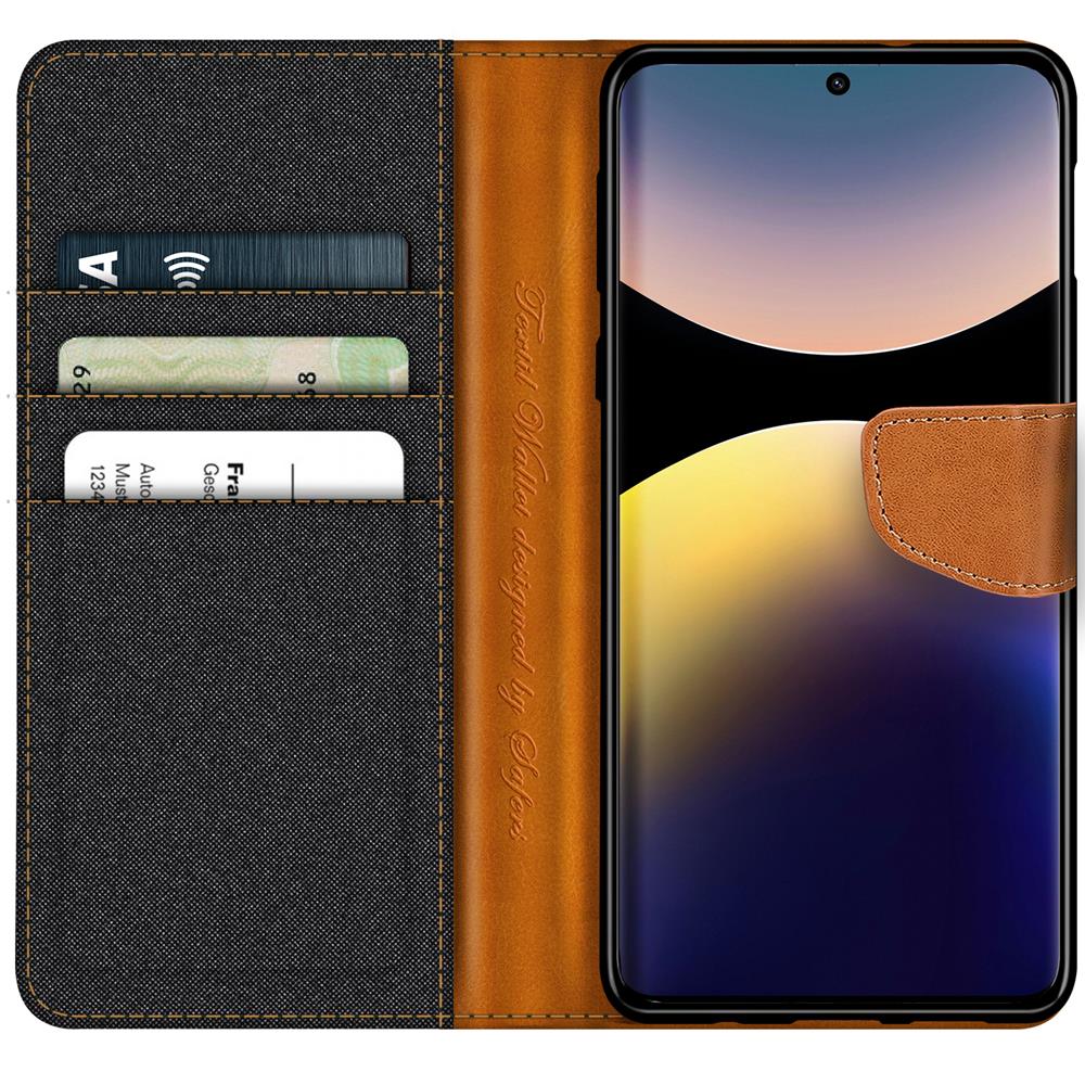 Textil Wallet für Xiaomi Redmi Note 14 Pro 4G in Schwarz