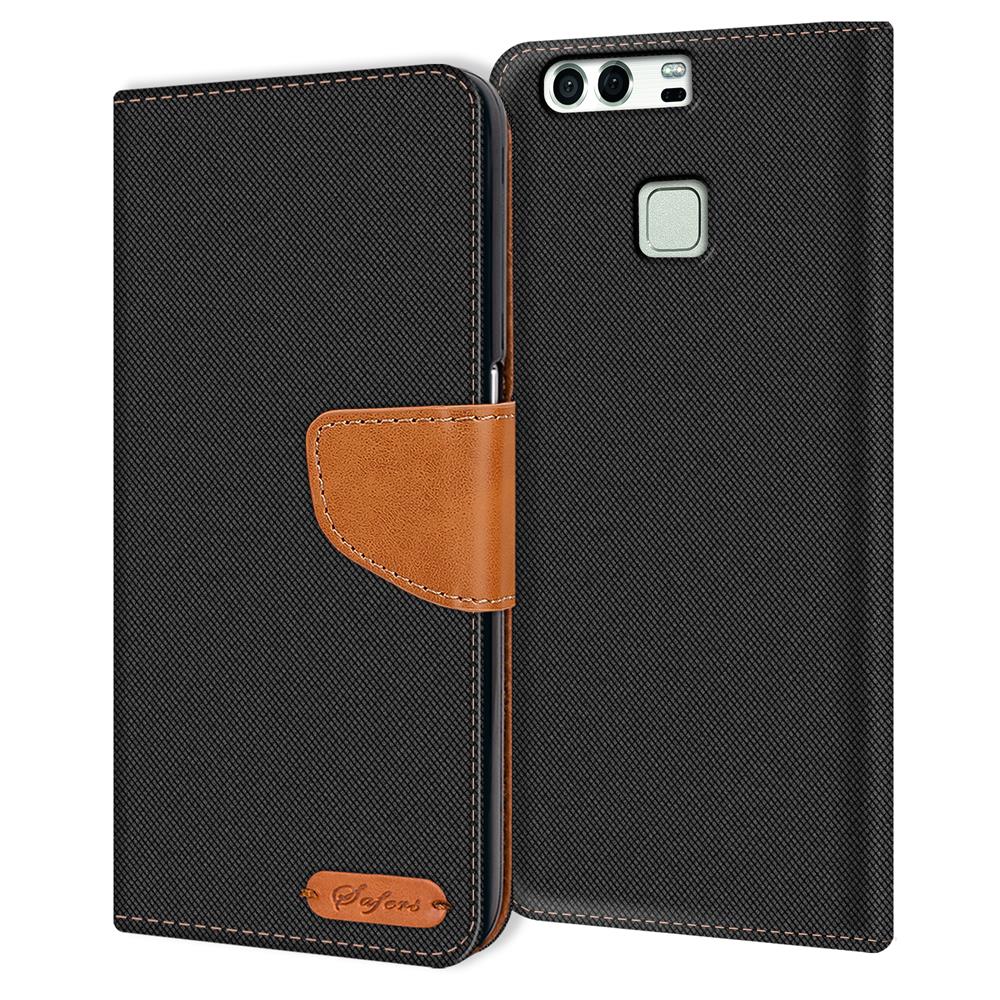 Textil Wallet für Huawei P9 in Schwarz