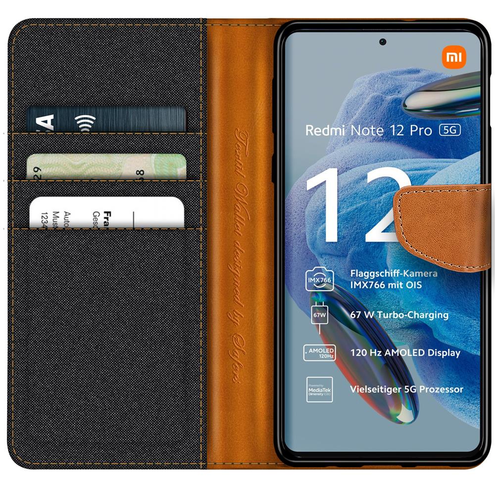 Textil Wallet für Xiaomi Redmi Note 12 Pro 5G in Schwarz