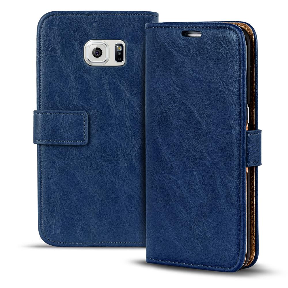 Retro Wallet für Samsung Galaxy S6 Edge in Blau