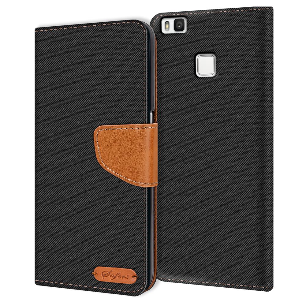 Textil Wallet für Huawei P9 Lite in Schwarz