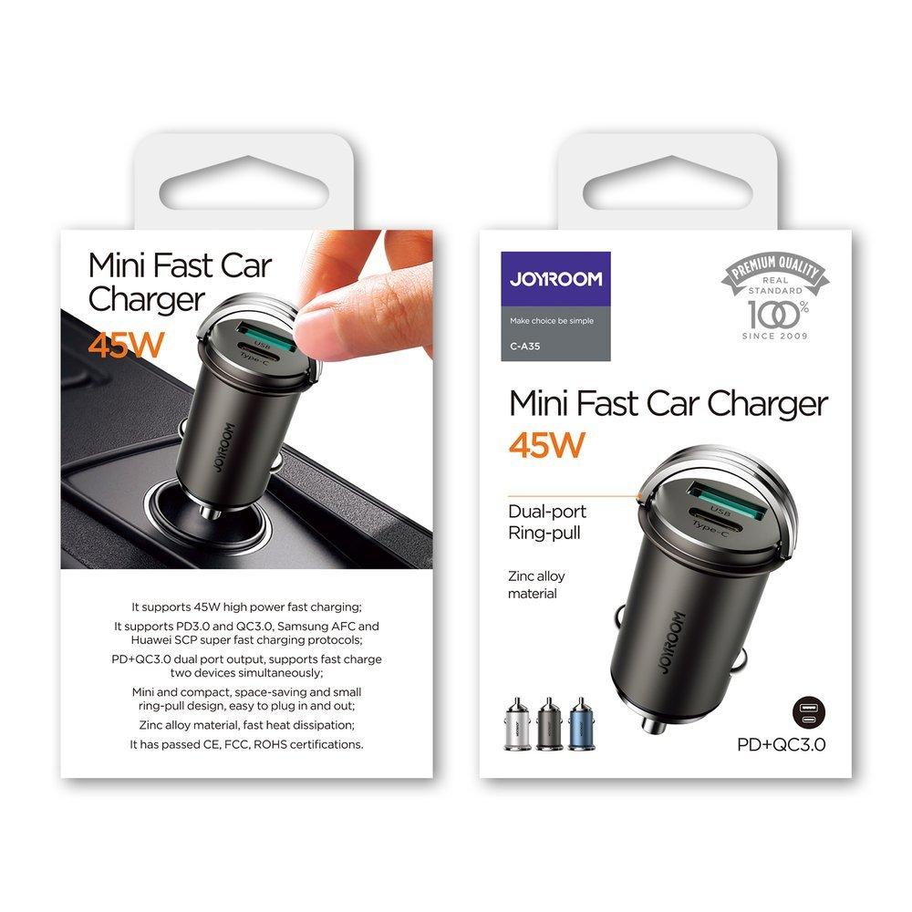 Kfz-Ladegerät Joyroom C-A35 USB + USB-Typ-C in Grau