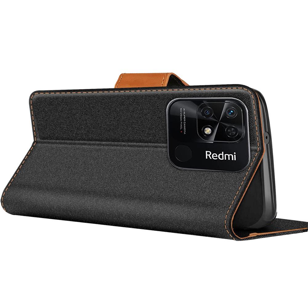 Textil Wallet für Xiaomi Redmi 10C in Schwarz