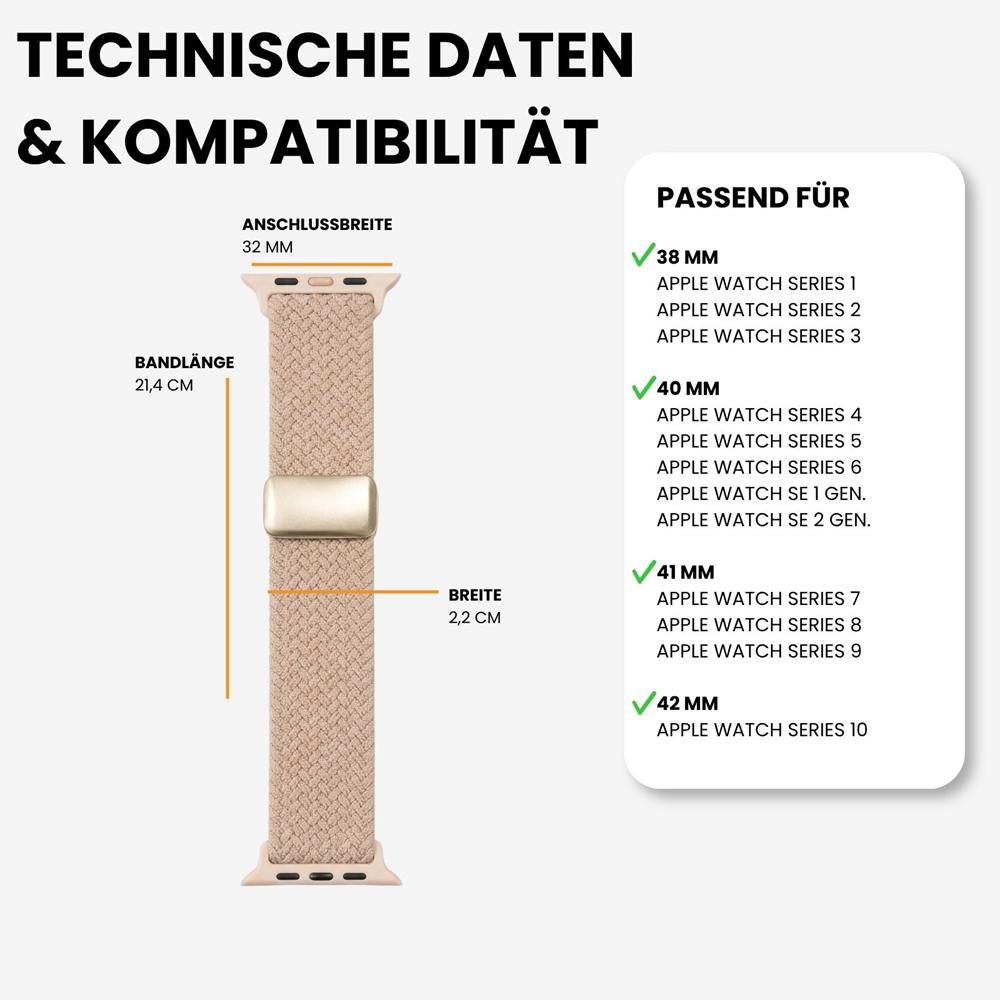Loop Nylonarmband für Apple Watch 1-11/SE1-3 - 38/40/41/42mm in Beige - Universal