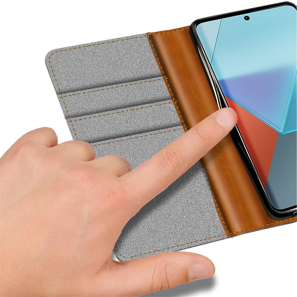 Textil Wallet für Xiaomi Redmi Note 13 Pro Plus 5G in Grau