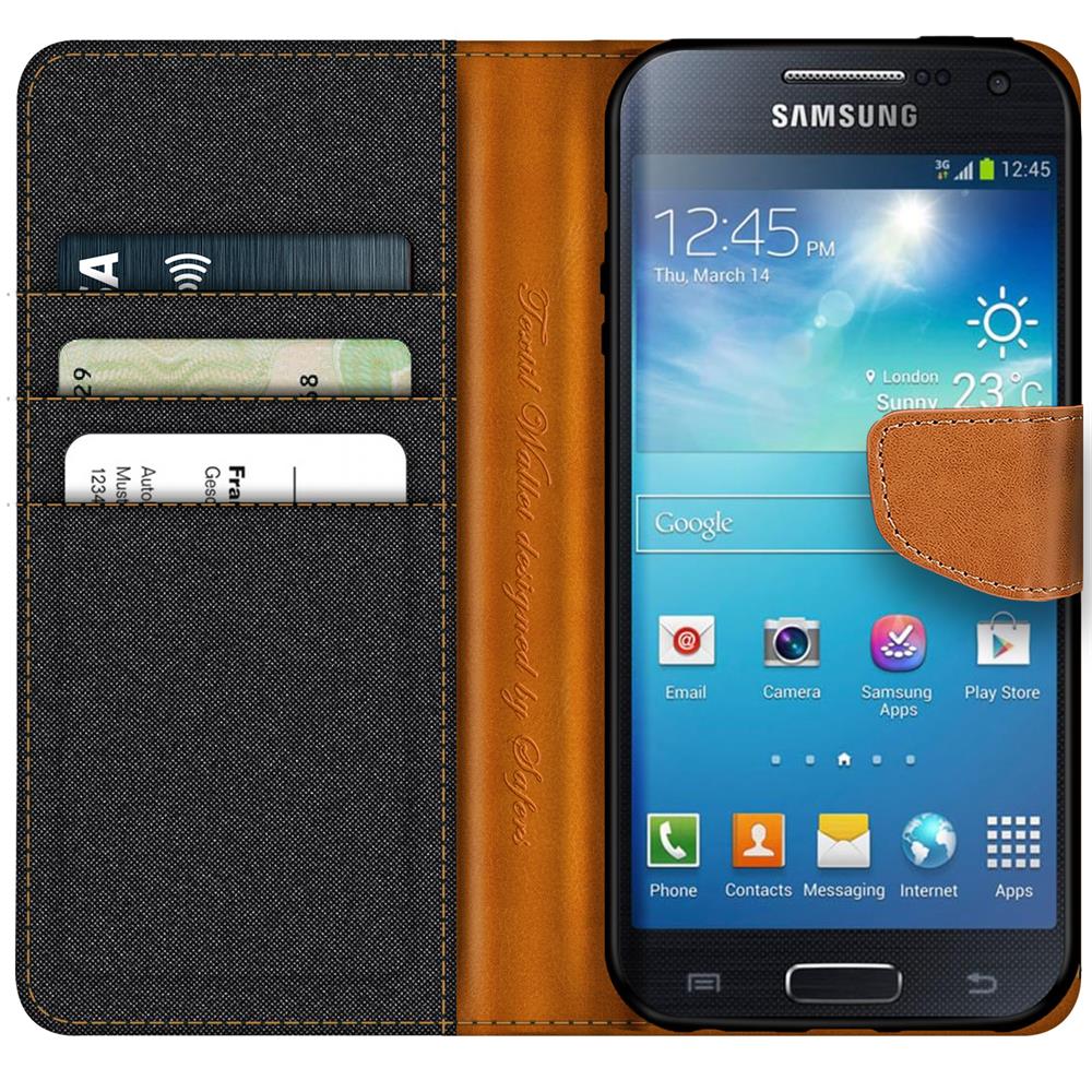 Textil Wallet für Samsung Galaxy S4 Mini in Schwarz