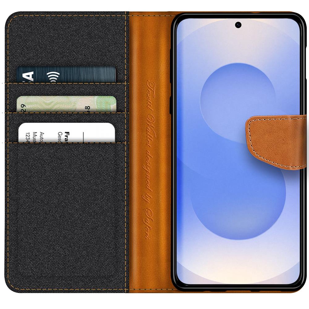 Textil Wallet für Samsung Galaxy S25 FE in Schwarz