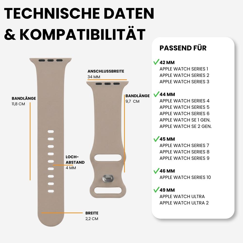 Silikonarmband Butterfly Apple Watch 1-11/SE1-3/Ultra1-3 - 42/44/45/49mm in Champagner - Größe S