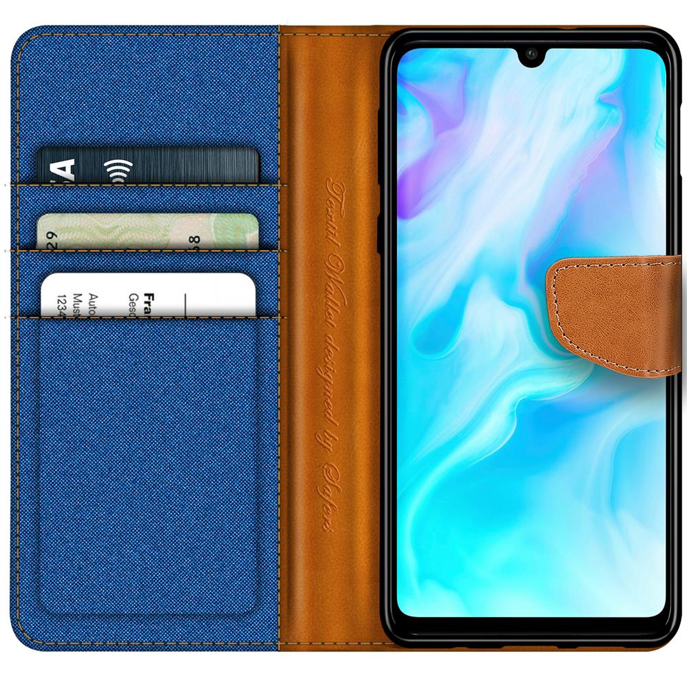 Textil Wallet für Huawei P30 Lite in Blau