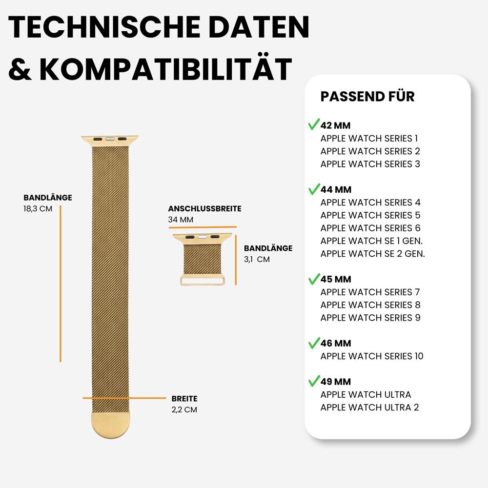 Milanese Edelstahlarmband Apple Watch 1-11/SE1-3/Ultra1-3 - 42/44/45/49mm in Gold - Universal