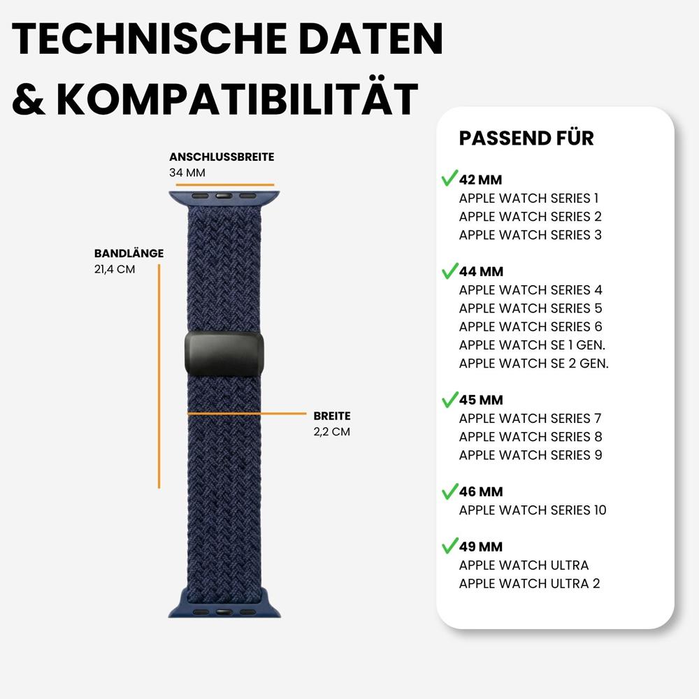Loop Nylonarmband für Apple Watch 1-11/SE1-3/Ultra1-3 - 42/44/45/49mm in Sturmblau - Universal