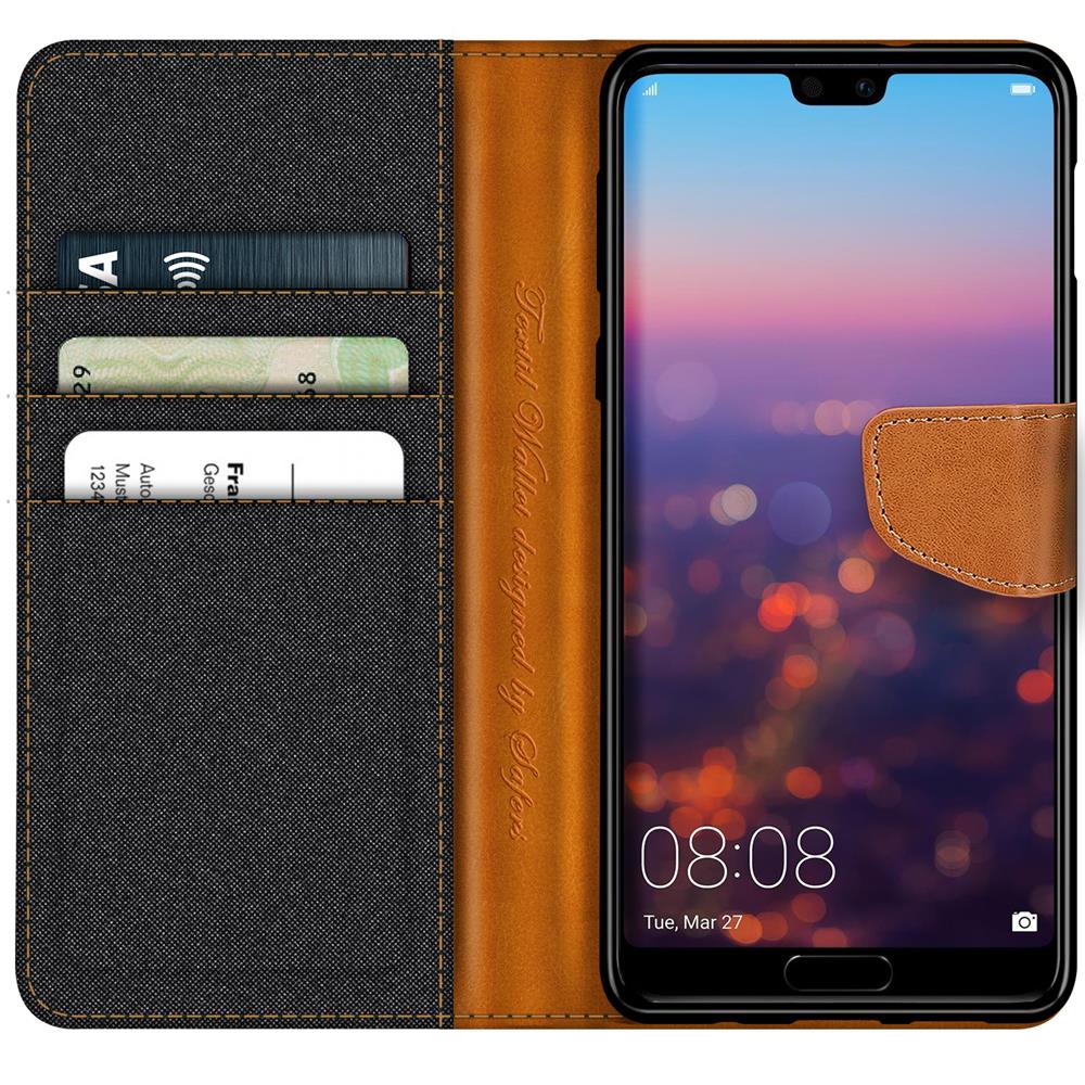 Textil Wallet für Huawei P20 Pro in Schwarz