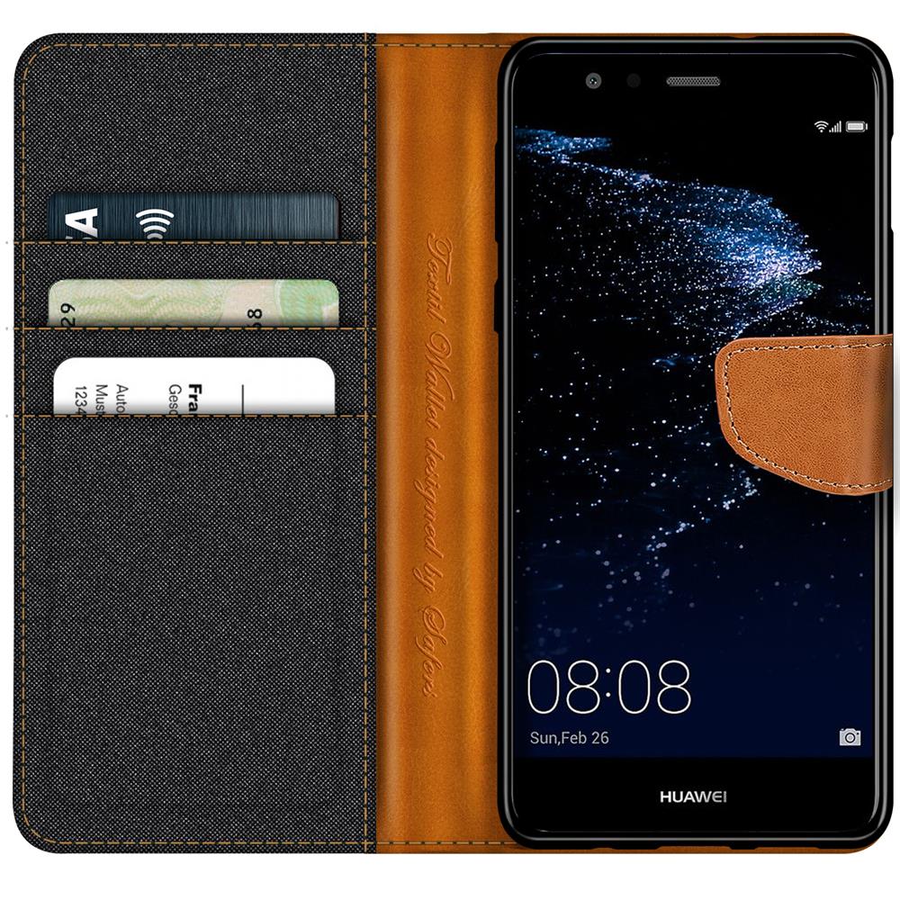 Textil Wallet für Huawei P10 Lite in Schwarz