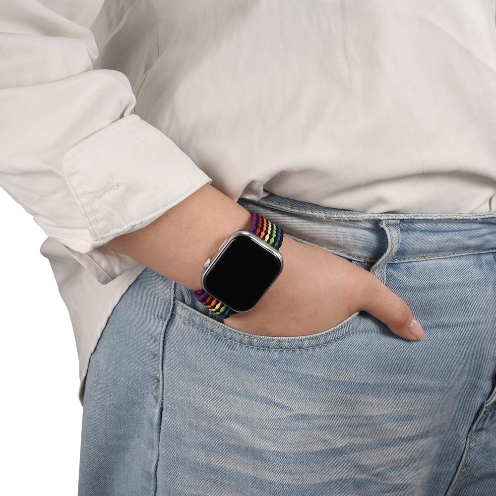Loop Nylonarmband für Apple Watch 1-11/SE1-3/Ultra1-3 - 42/44/45/49mm in Schwarz Regenbogen - Universal