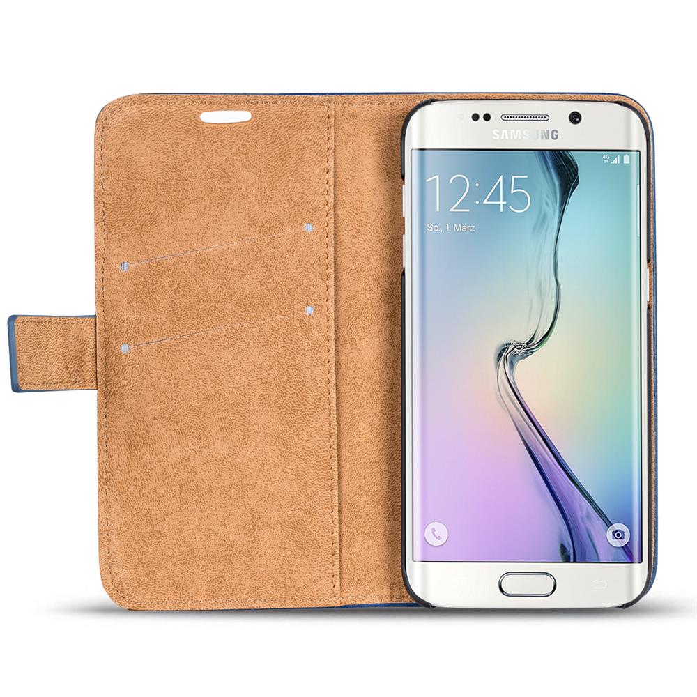 Retro Wallet für Samsung Galaxy S6 Edge in Blau