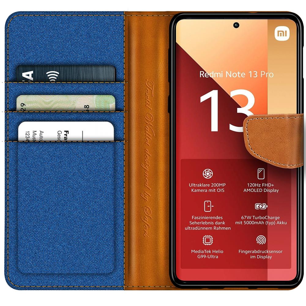 Textil Wallet für Xiaomi Redmi Note 13 Pro 4G in Blau