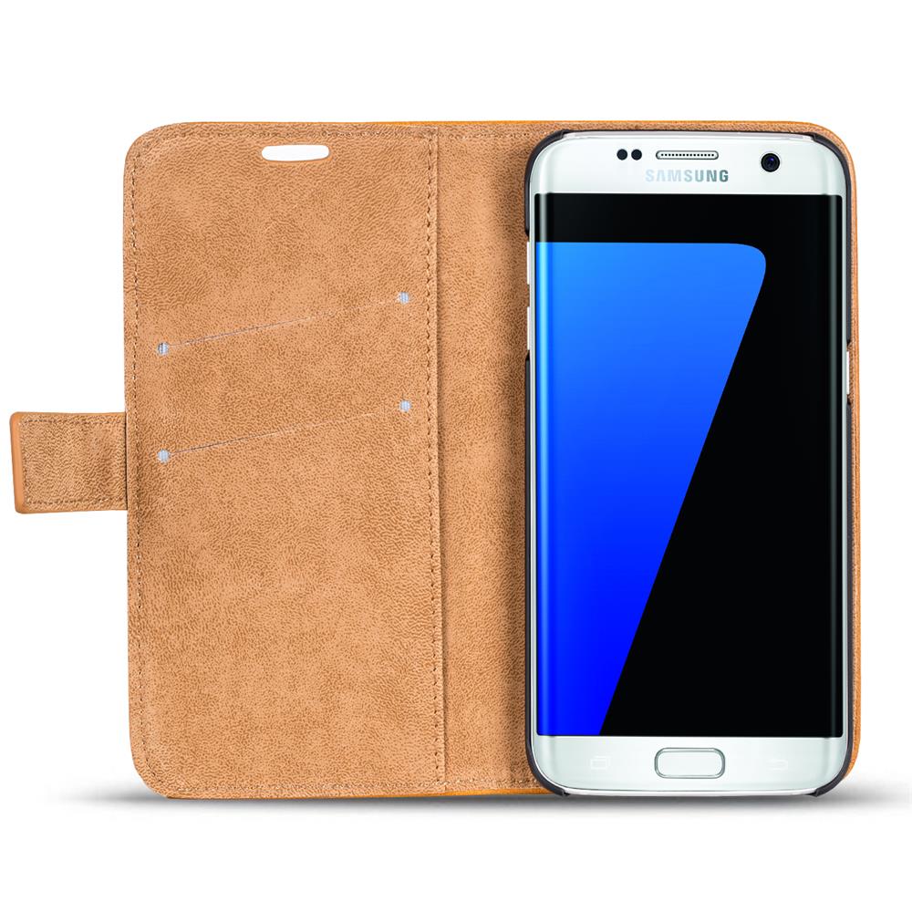 Retro Wallet für Samsung Galaxy S7 Edge in Gelbbraun