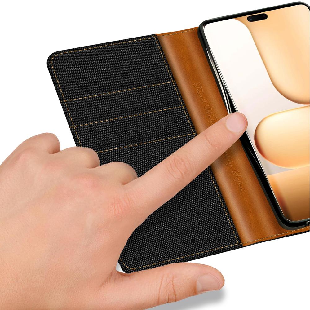 Textil Wallet für Honor 600 Lite in Schwarz
